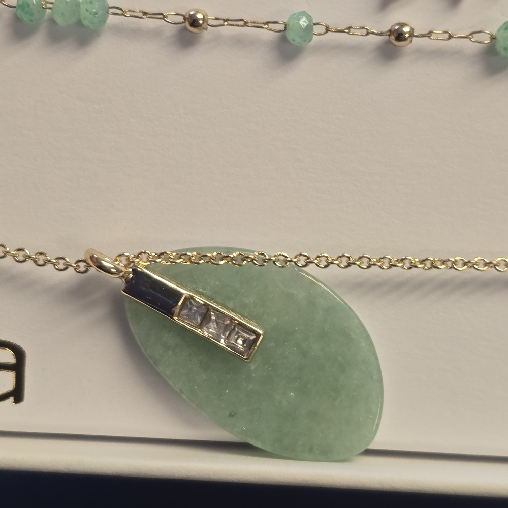 Kevia Gold-Plated Layered Necklace Set with Green Gem Accents - Picture 7 of 8